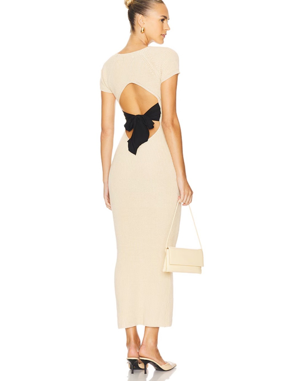 All The Ways Evelyn Dress Nude Knit Open-Back Maxi Black Tie Revolve M